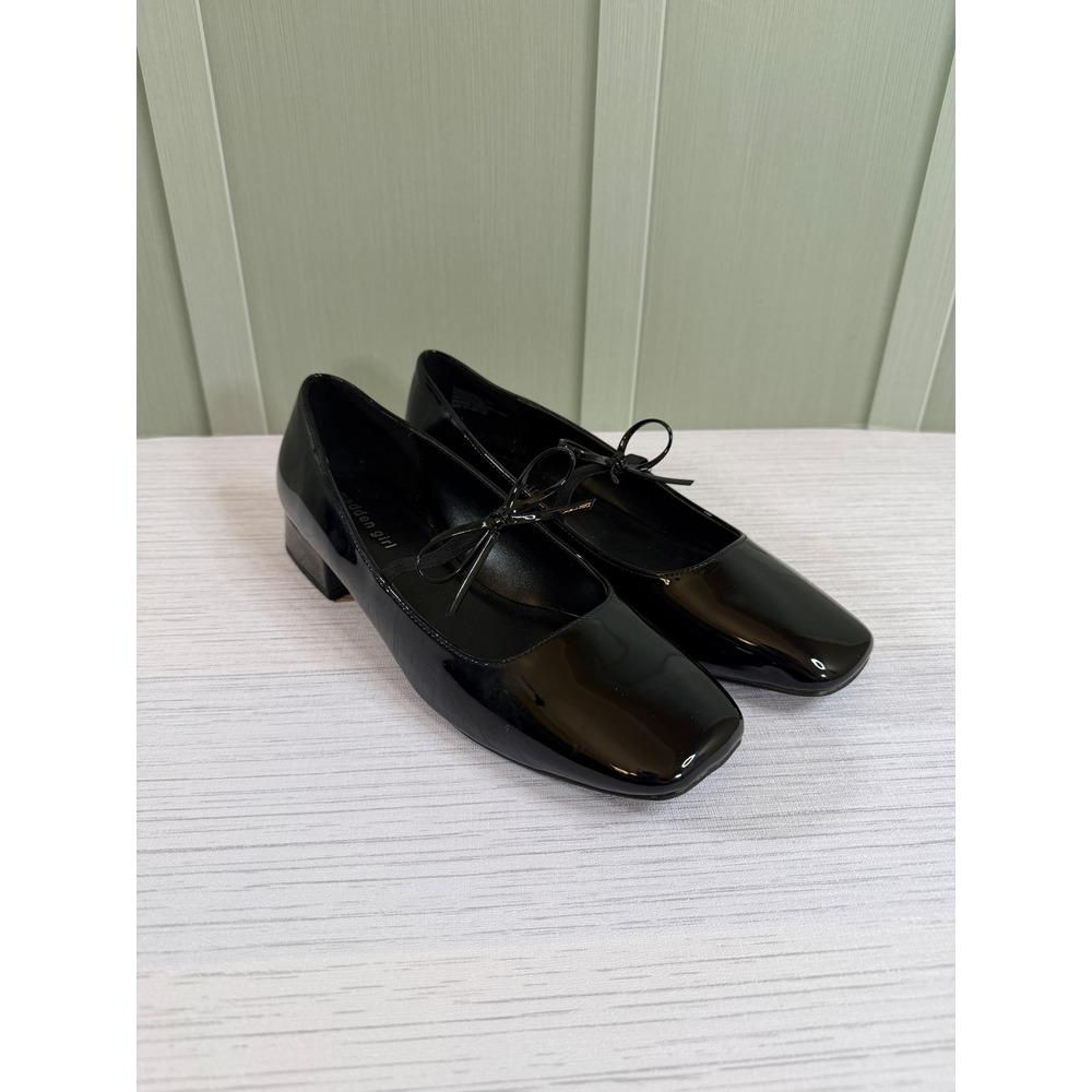Madden Girl Egret Black Patent Square Toe Mary Jane Bow Flats Shoes 9.5M